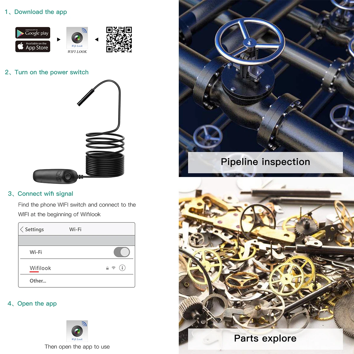 

SOONHUA 3.5M Wireless WiFi Endoscope Sewer Pipeline Inspection Home Appliance Repair Endoscopes with Telescopic Rod