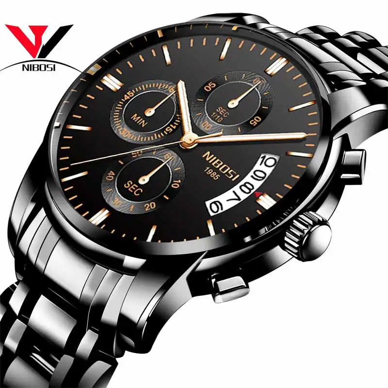 

Relogio Masculino NIBOSI Luxury Watch Men Waterproof Golden Analog Quartz-watch Dress Full Steel Fashion Sports Watch Relogios