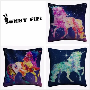 

Splash Unicorn Night Sky Cotton Linen Pillow Cover For Sofa Bed 45x45cm Cushion Cover Home Decor Almofada Decorativa