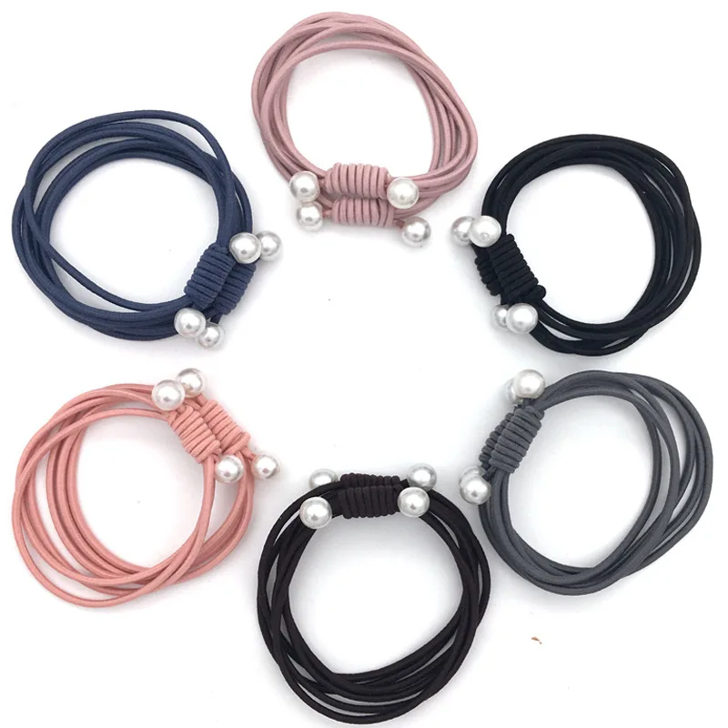 

New cute pearl Hair Ties knot concise temperament high elasticity three strands of Headband Hair Rope Hair Accessories