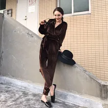 2016 Hot Sale Crop Top And Skirt Set 2017 Spring New Female Fashion Velvet Straps V-neck Tunic + Elastic Waist Trousers 2 Sets
