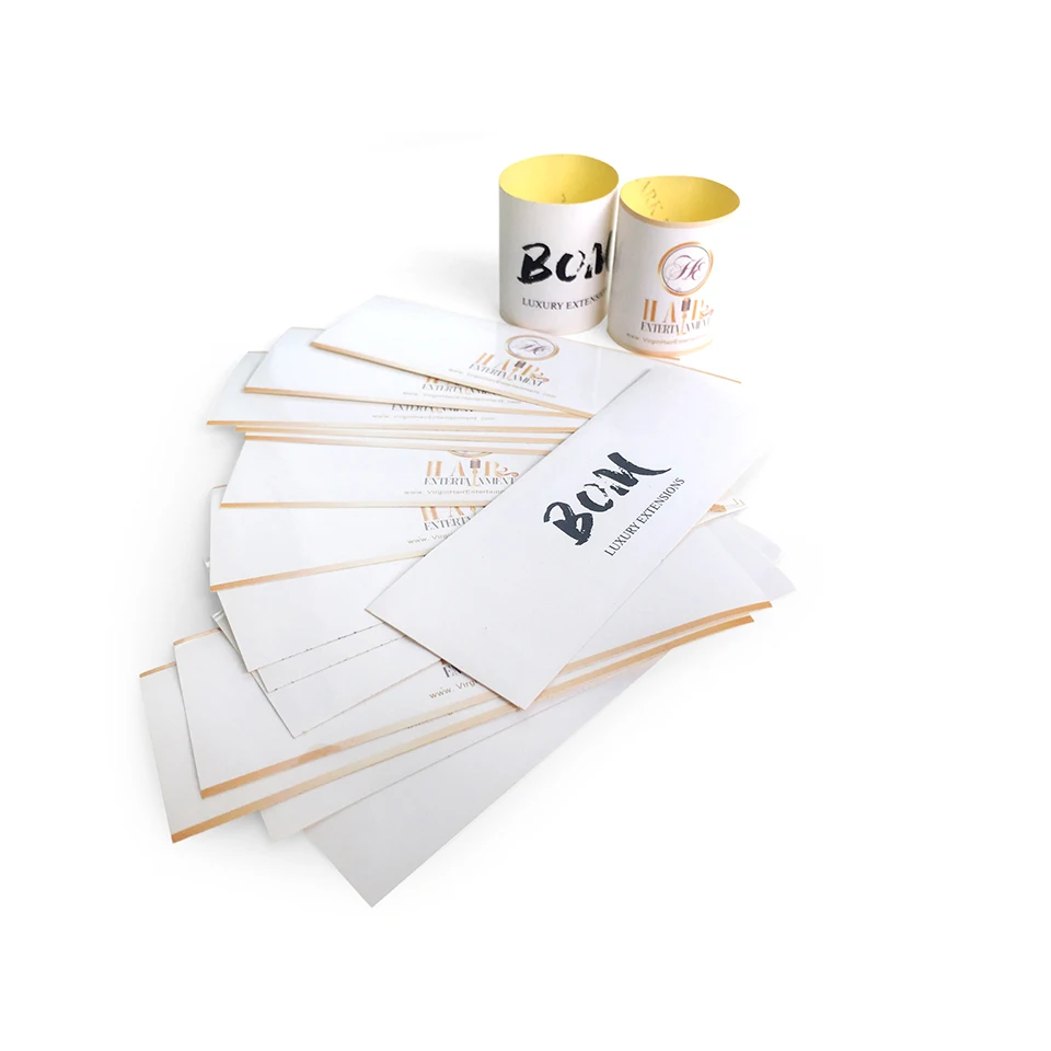

custom logo Virgin Human Hair paper bundle wraps self- adhesive stickers,shop brand name hair wig extension packaging seal warps