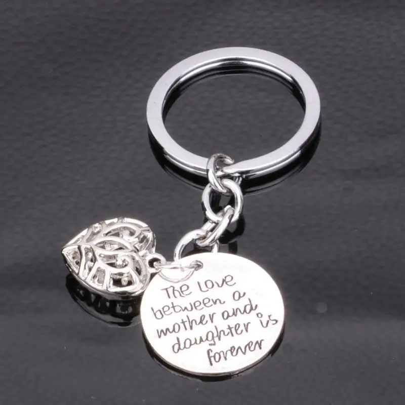Love Between Mother Daughter Key Chain Hollow Heart Pendant Keyring
