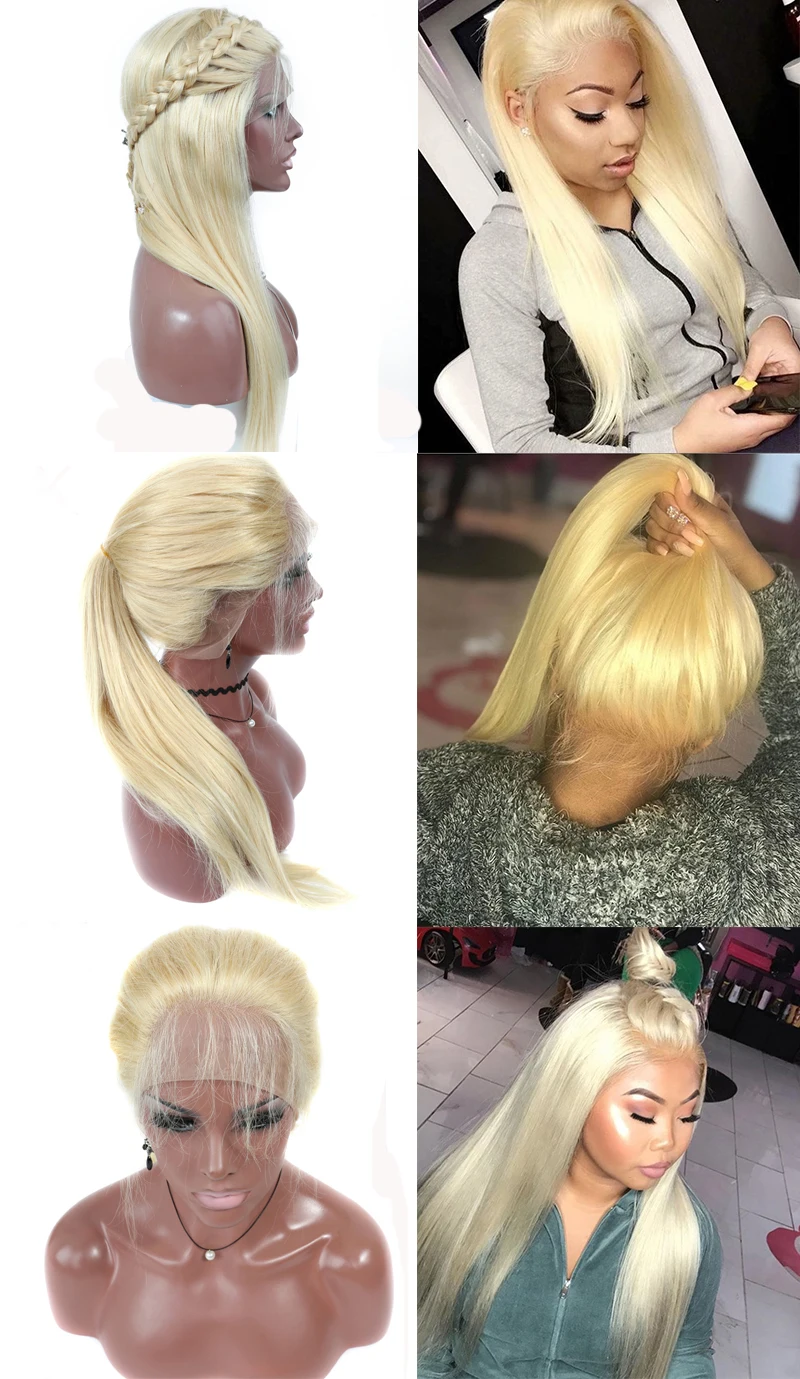 Fabwigs 150% плотность блондинка #613 полный шнурок человеческих волос парики предварительно сорвал с волосы младенца Glueless парик человеческих