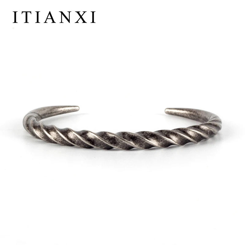 Itianxi 2017 Horn Bangle Stainless Steel Twist Bracelet Mens Horn Cuff