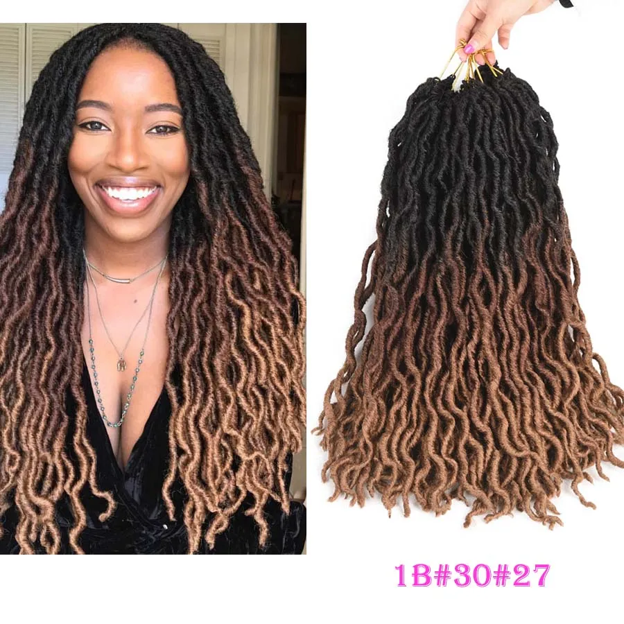 Refined Hair Faux Locs Curly Goddess locs Crochet Hair Bluk 18inch Long Woman Synthetic Braiding hair Extensions 24 strands/pc - Цвет: Омбре