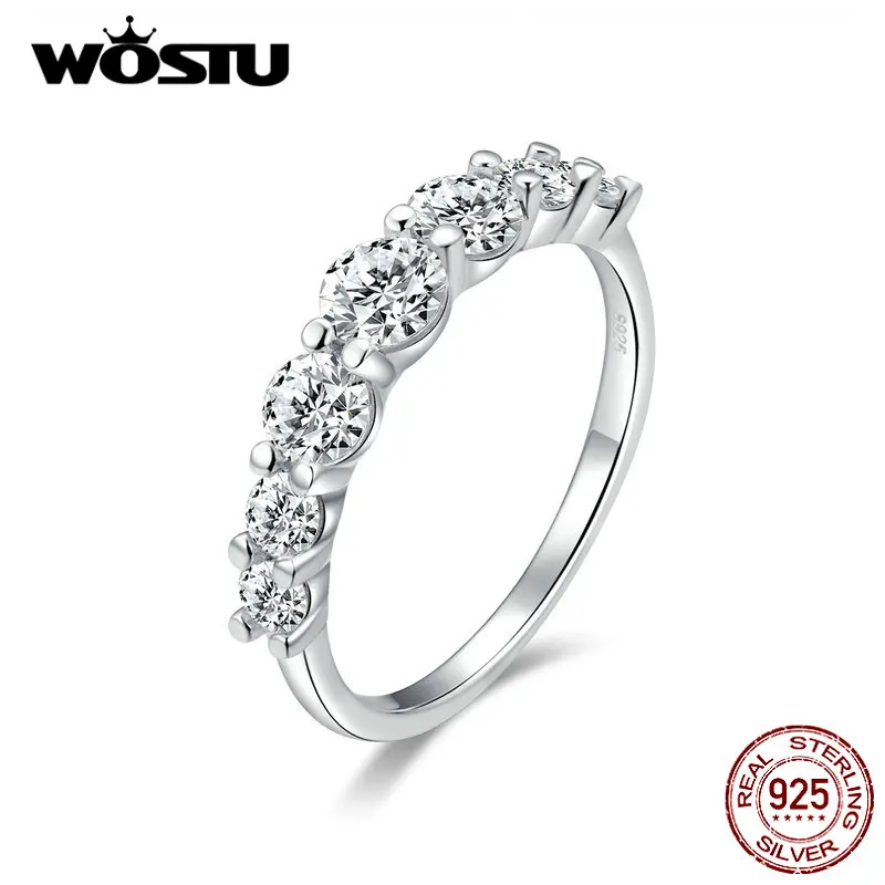 

WOSTU Silver CZ Wedding Bands Finger Ring Hot Fashion 100% Real 925 Sterling Silver Ring For Women Fashion Jewelry Gift BKR475