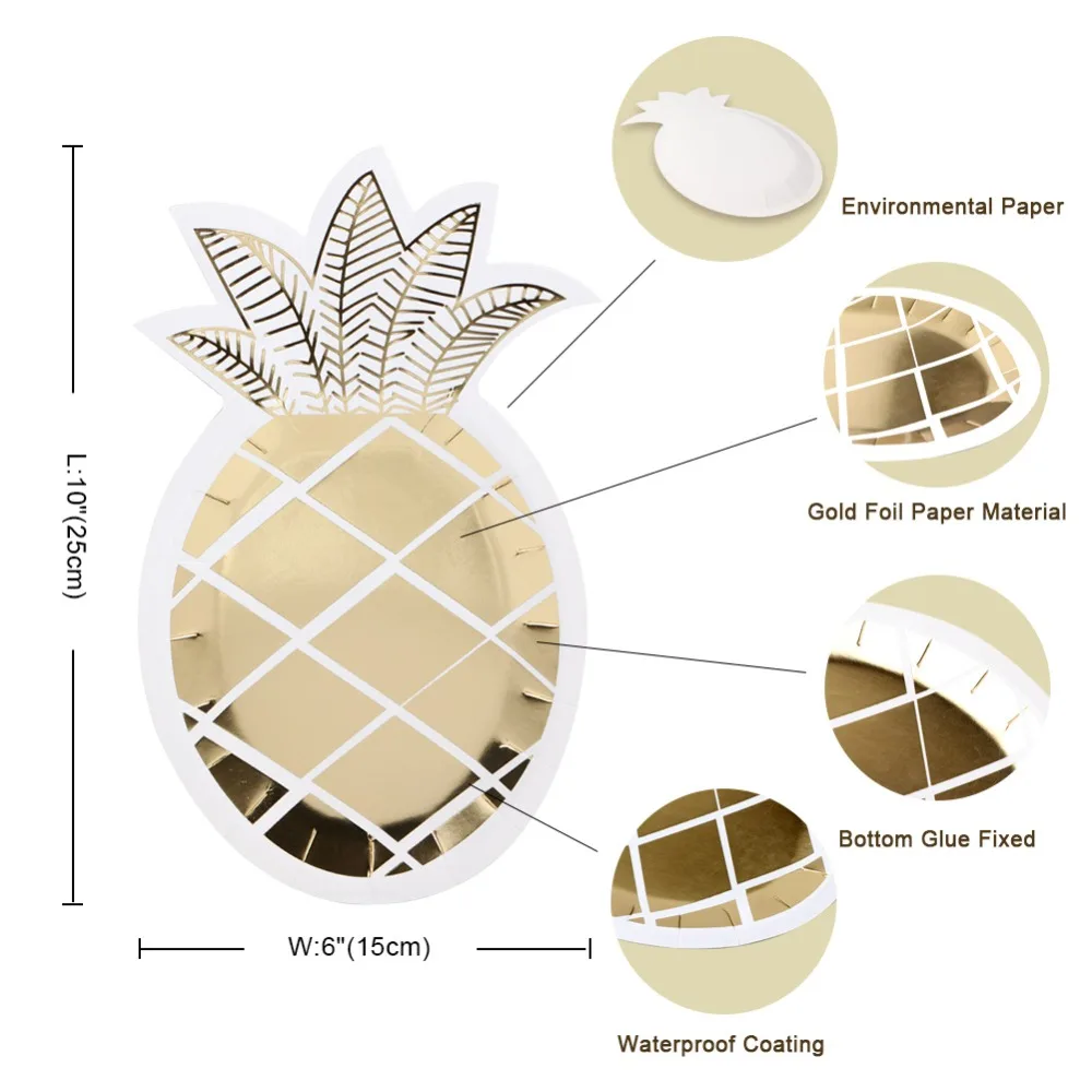 OurWarm 8 шт. бумажные тарелки золотые тарелки в виде ананаса одноразовые столовые приборы на день рождения ананас Фламинго тематические вечерние принадлежности