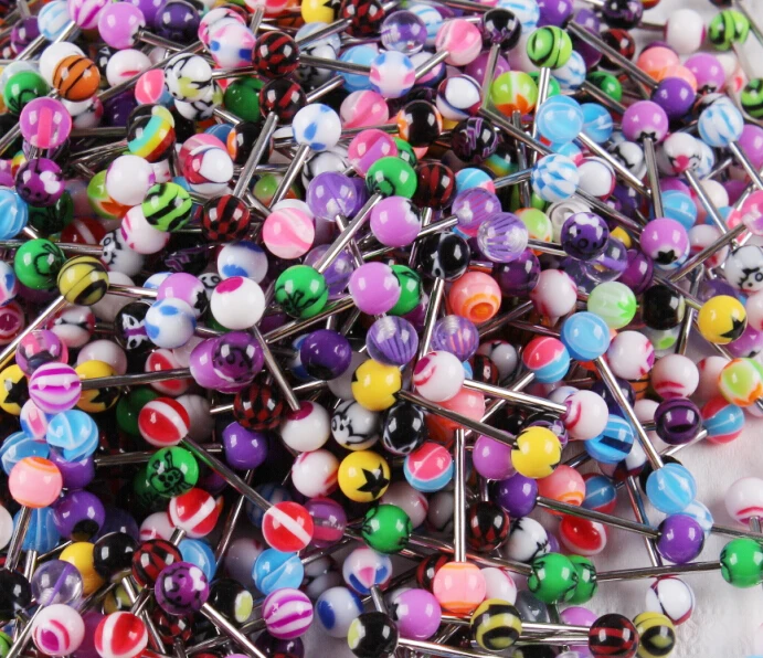 Tongue Barbell Colorful Stainless Steel Bar Acrylic Ball Tongue Rings Bars Body Jewelry Piercing