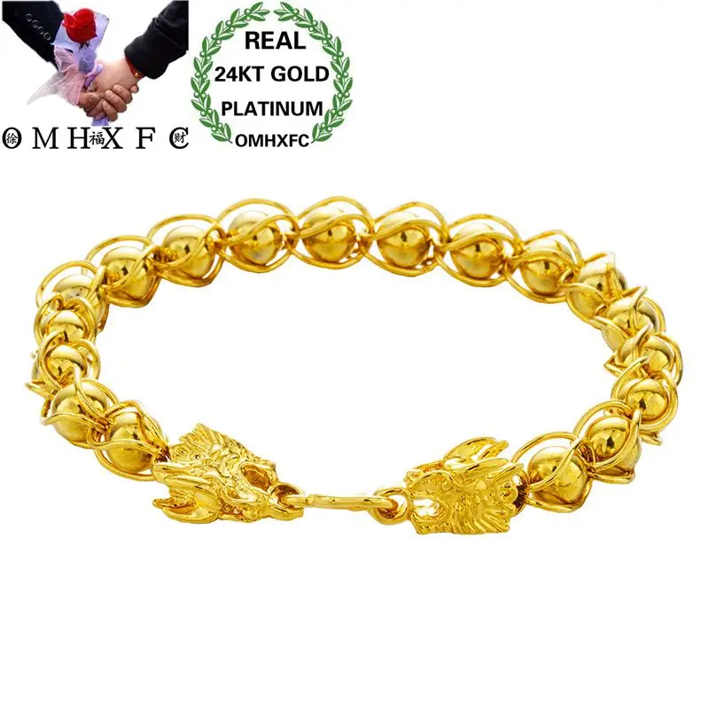 

OMHXFC Wholesale European Fashion Man Male Party Birthday Wedding Gift Elegant Dragon Lantern Link 24KT Gold Bracelets BE263