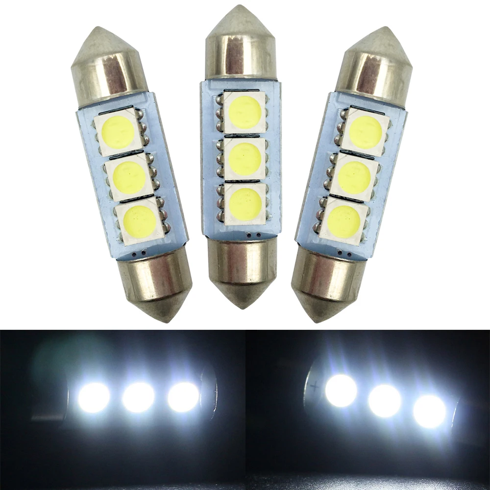 

YSY 10PCS 31mm 36mm 39mm 41mm White 3 SMD 5050 C5W Car Interior Dome Festoon Light Bulb 3 LED Bulbs Light Lamp 12V DC