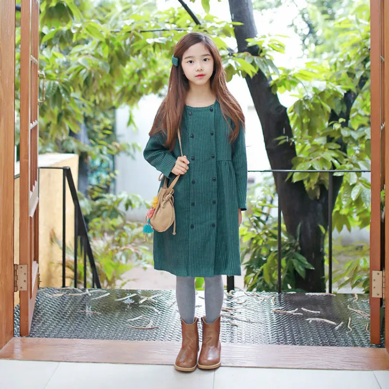 

2018 New Autumn Girls Dress England Style Kids Linen Dress Long Sleeve Children Clothes Retro Baby Princess Dress,#3205