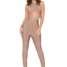 Для женщин новые утягивающий комбинезон модные, пикантные с вырезами на бретельках повязки плотные длинные брюки комбинезоны без рукавов Комбинезоны