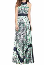 Abetteric mujeres estilo bohemio maxi dress beach dress summer floral elegante chevron partido sin mangas boho playa fairy dress