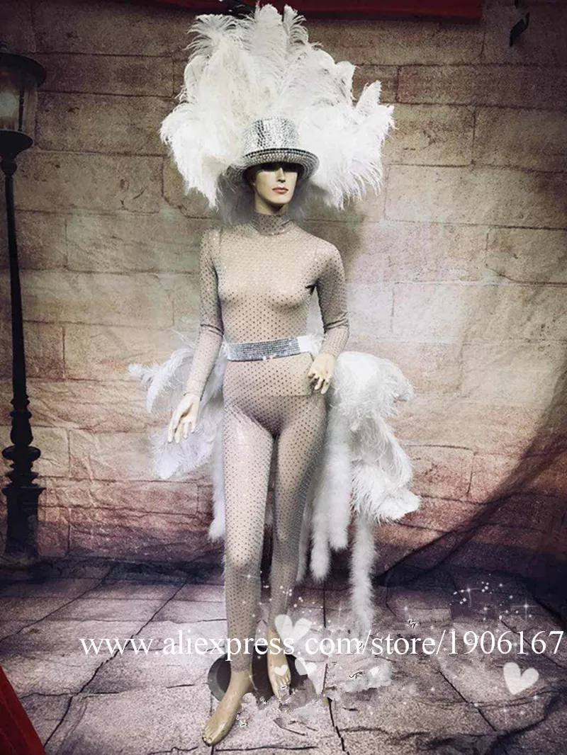 Costume stage costume samba suit white ostrich hair exaggerated feather head gogo dance team DS perspective5