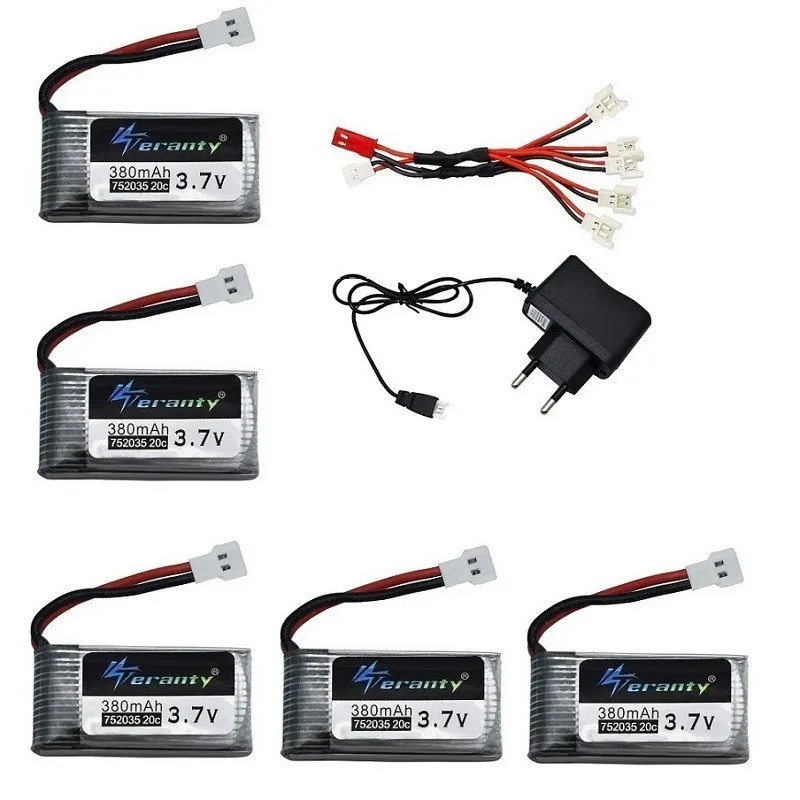 3 7 V 380mAh 752035 Lipo батарея для Hubsan X4 H107 H107L H107D JD385 JD388 с 5 портовым зарядным устройством