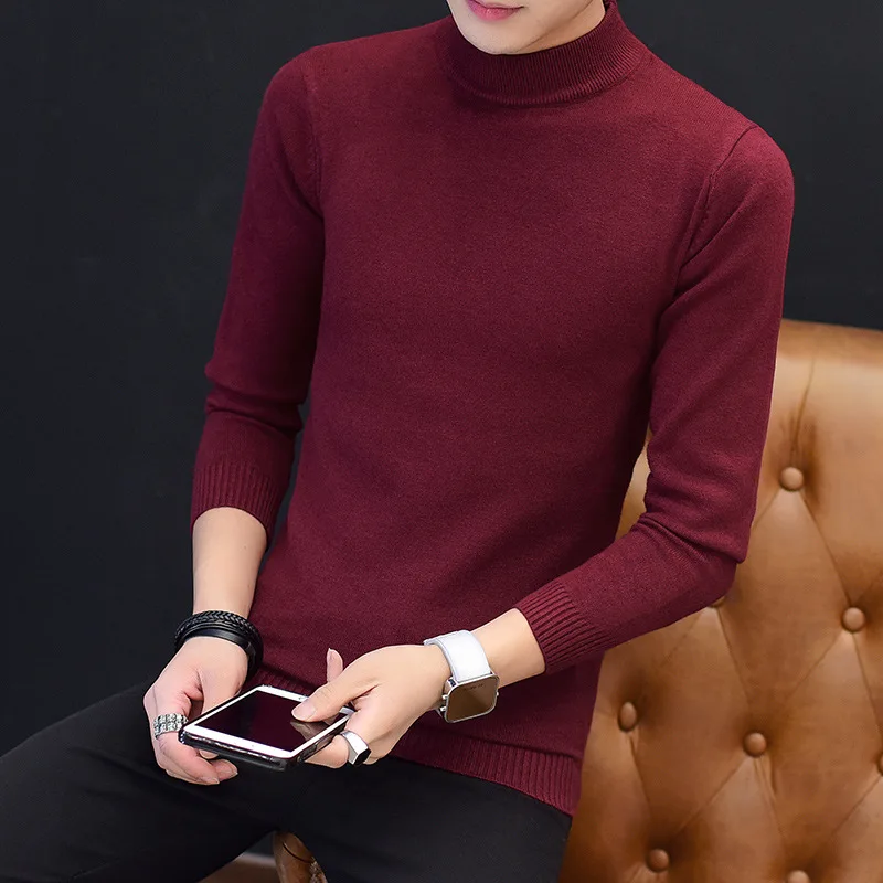 Men Sweaters Turtleneck Clothes 2019 Classic Simplicity Pullover Sweater Men Solid White Red Blue Orange Grey Black Sweaters