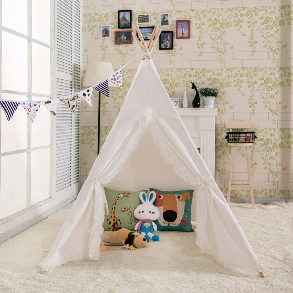 Plain White Teepee with Ruffled Lace doors Kids Teepee Tent Childrens Play Tent Tipi Tent Plain White Teepee with Ruffled Lace doors Kids Teepee Tent Childrens Play Tent Tipi Tent