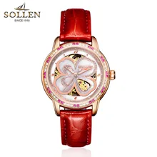 SOLLEN brand Women Flowers Watch 2017 New Ladies casual Wristwatch Waterproof red ruby Automatic Mechanical Watch montres femmes