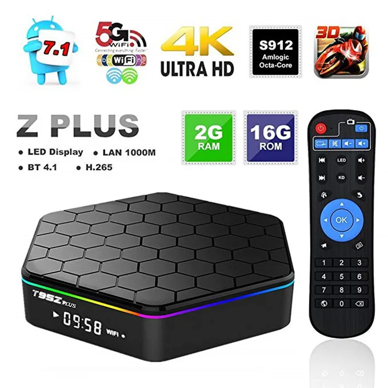

T95Z Plus Android TV Box 2GB 16GB,Android 7.1 TV Box Amlogic Octa-Core,Dual-Band Wi-Fi 2.4/5.8G Smart Boxes (Backlit)
