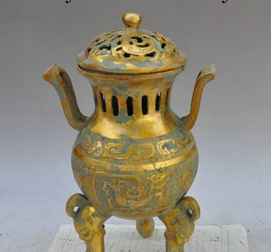 

shitou 002181 13"old china palace bronze gilt bird beast head statue zun Incense Burner Censer discount 30% (C0324)