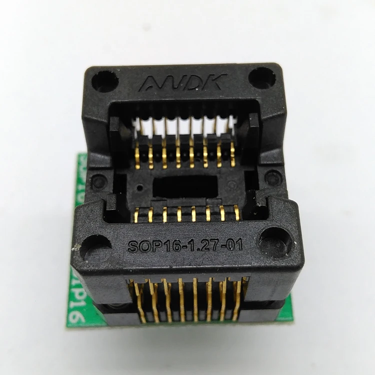 

SOP16 SOIC16 SO16 to DIP16 Programming Socket Pin Pitch 0.65mm IC Body Width 3.9mm 150mil OTS-16-1.27-03 Test Socket Adapter