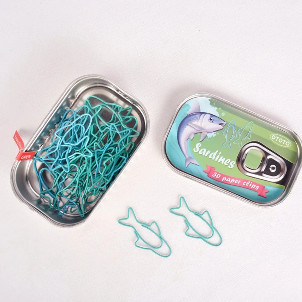 

30Pcs/box Canned Blue Sardine Fish Paper Clips Bookmark For Notebook Diary Creative Paperclip Office School Stationary Supplies