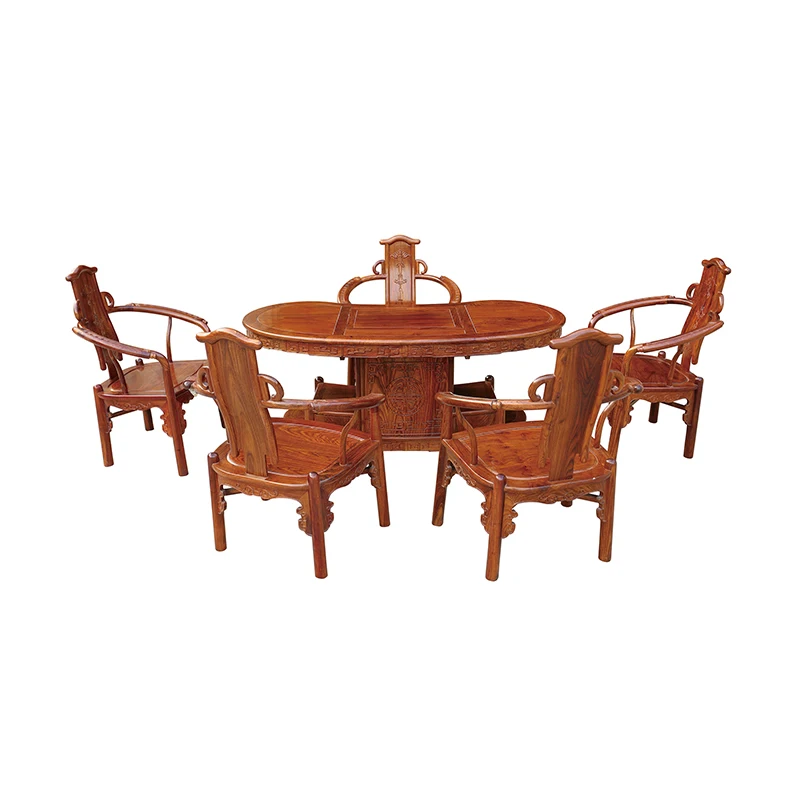 

6 pcs/set Redwood Wooden Furniture Antique Desk Chair For Drinking Tea Hedgehog Rosewood Furnishings Size 157*70*68cm