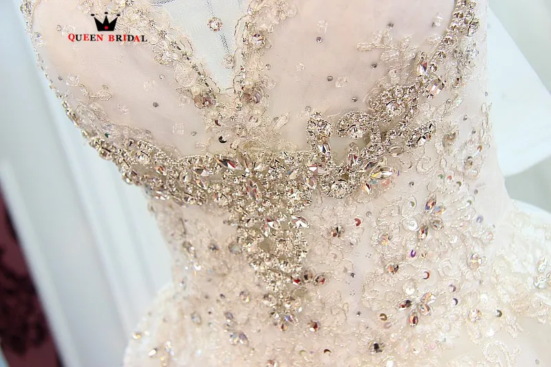 Бальное платье на заказ с v-образным вырезом, кружевное роскошное длинное свадебное платье с кристаллами и бисером, свадебное платье, robe de mariee Vestidos De Novia WS86