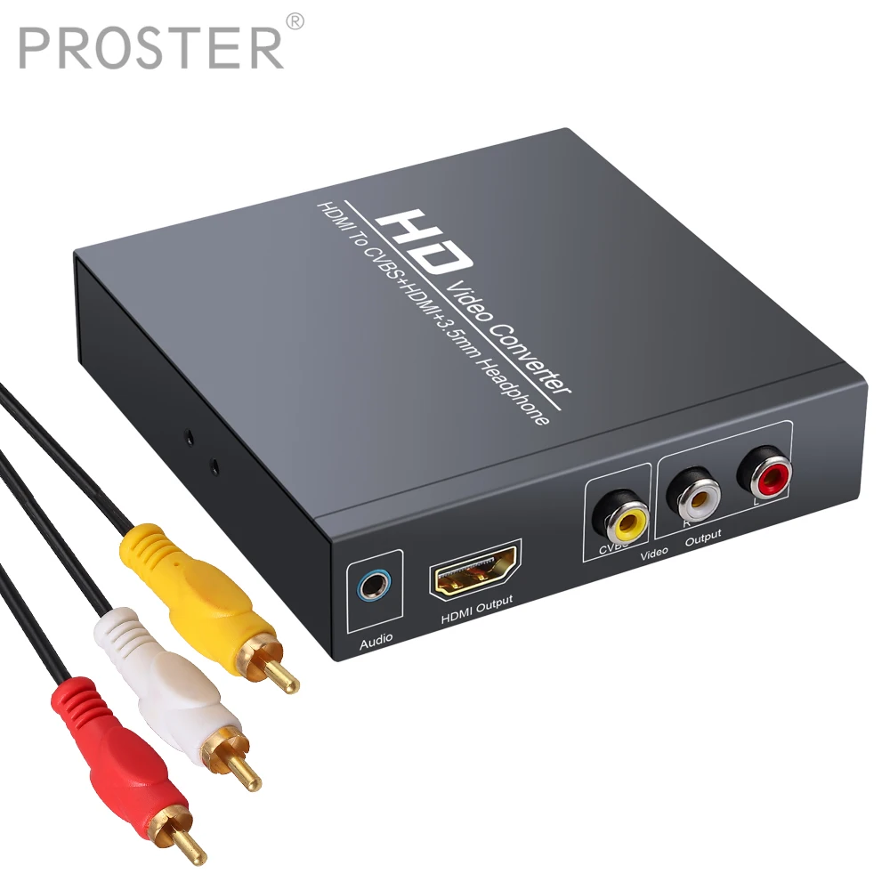 

Proster HDMI TO AV+HDMI+3.5mm Headphone Converter HDMI TO HDMI Adaptor 3RCA CVBS AV Video Audio Adapter PAL NTSC for HD TV