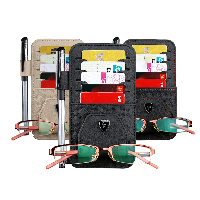 Free Shipping Quality Genuine Leather Glasses Case Sun Visor Sunglasses