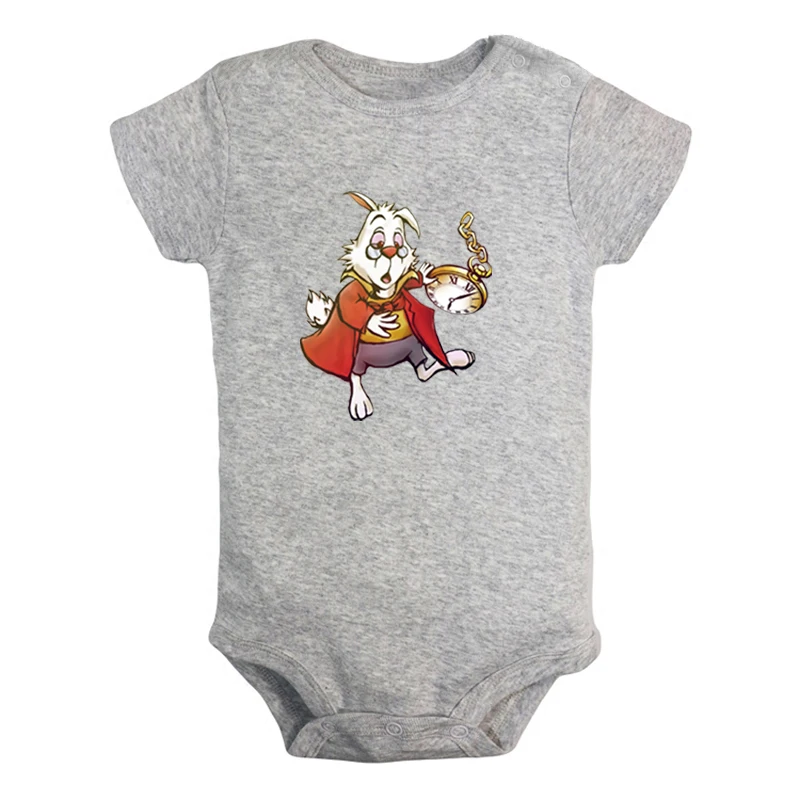 

Alice In Wonderland Cute White Rabbit Cheshire Cat Design Newborn Baby Boys Girls Outfits Jumpsuit Print Infant Bodysuit Clothes