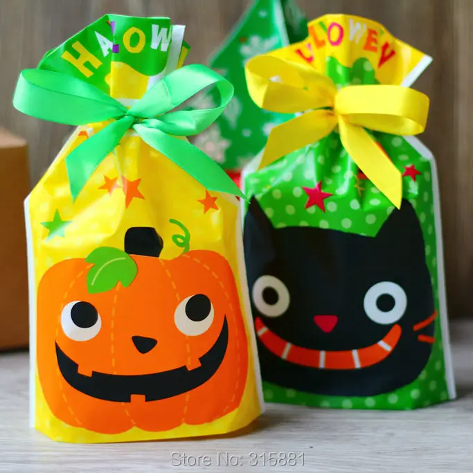 

Happy Halloween Drawstring Bags Cookies Wrappers -Snacks,Party, Favor,Gift,Plastic Package Bag 50pcs/lot
