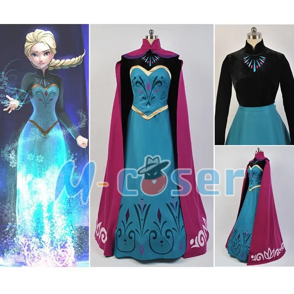 

Hot Elsa Costume Coronation Princess Dress Cloak Adult Women Uniform Halloween Party Club Cosplay Costume Full Set