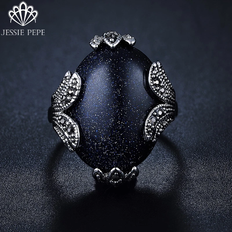 

Jessie Pepe Fashion Accessories Ancient Way Retro Vintage Simulated Opal Black Opal Jewelry Rings For Women size 17-20 J-D5046