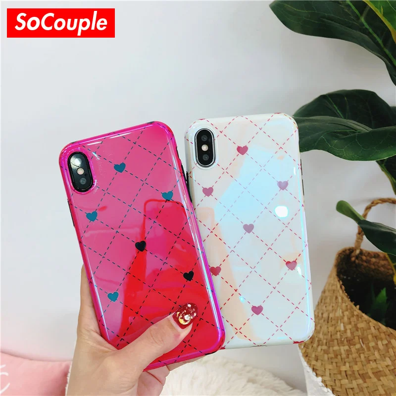 

SoCouple Love Heart Pattern Phone Case for iPhone xs max Case Soft TPU Fundas Cover for iPhone 6 6s 7 8 plus X XR Blu-ray Case