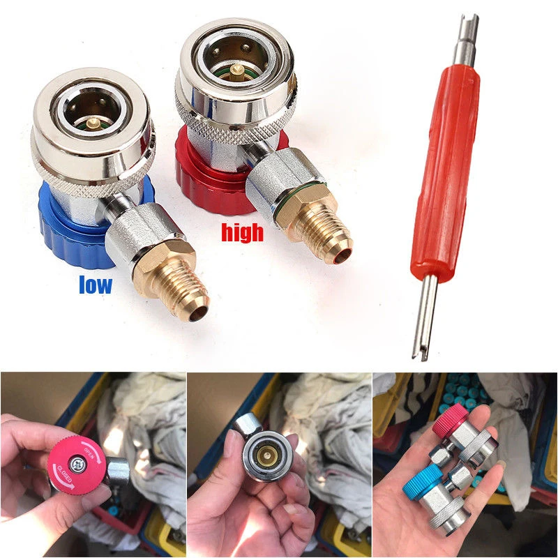 Kits Adapter Manifold Coupler Adjustable Low R134a Quick Connector Connecting Brass Car Conditioning Practical