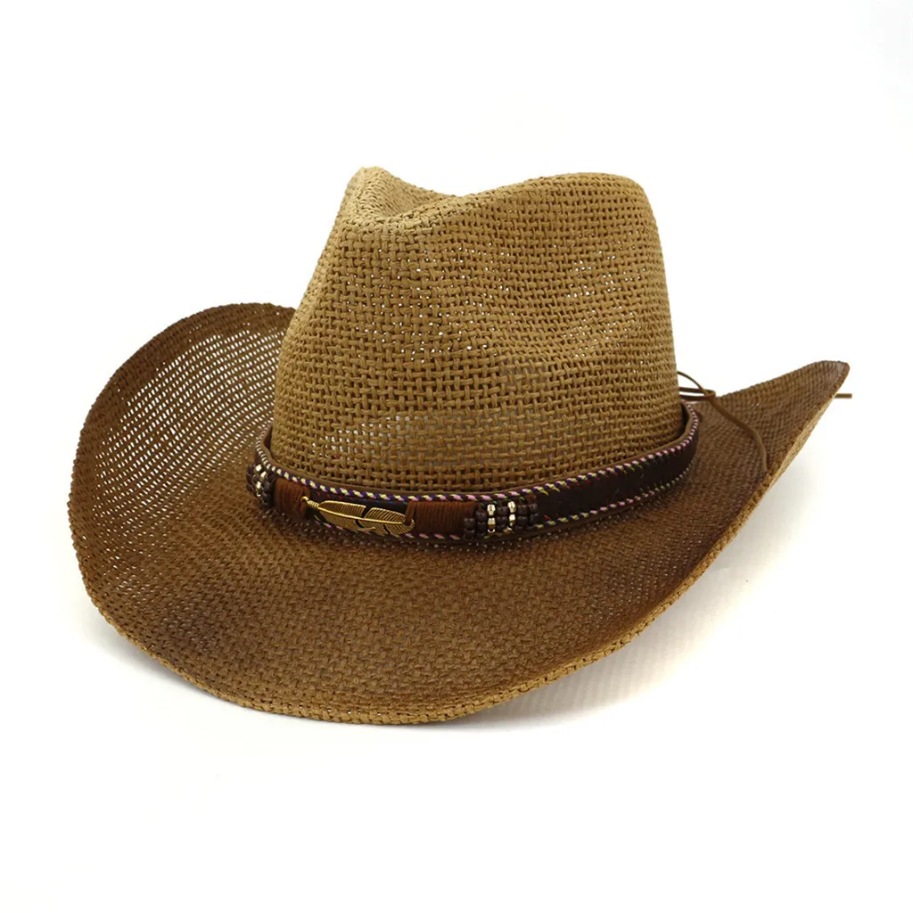 Мужская шляпа sombrero унисекс, ковбойские шляпы для женщин, Пляжная соломенная шляпа, повязка для солнца, детские ковбойские шляпы, мужские джаз, Солнцезащитная Панама, шляпа# Zer - Цвет: Khaki