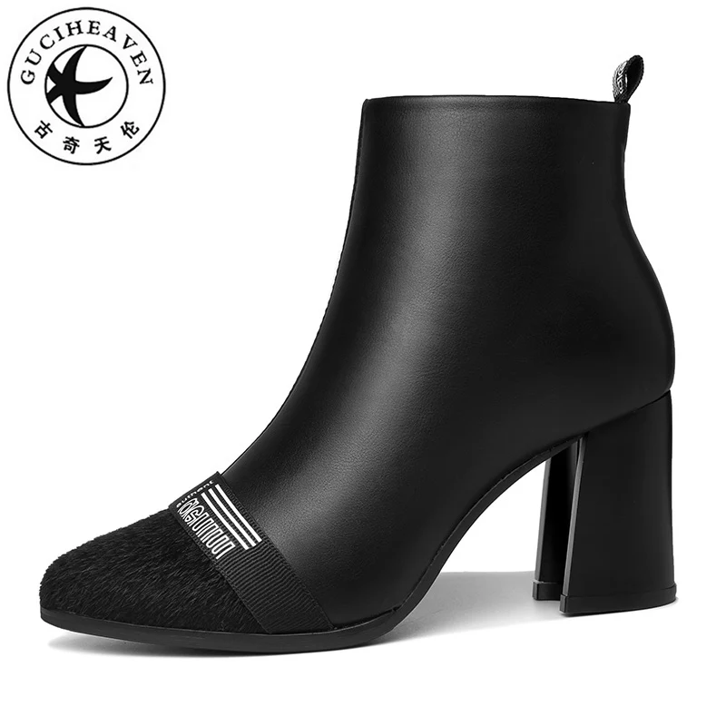

Guciheaven High Heels 7.5cm Women Ankle Boots Short Plush Inside Office Martin Dress Flock Microfiber Shoes 2018 Autumn Spring