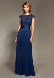 Vestido novia Mark Лесли темно-шифон Длинные Формальные фрейлина вечерние платье Темно-синие Мать невесты платья