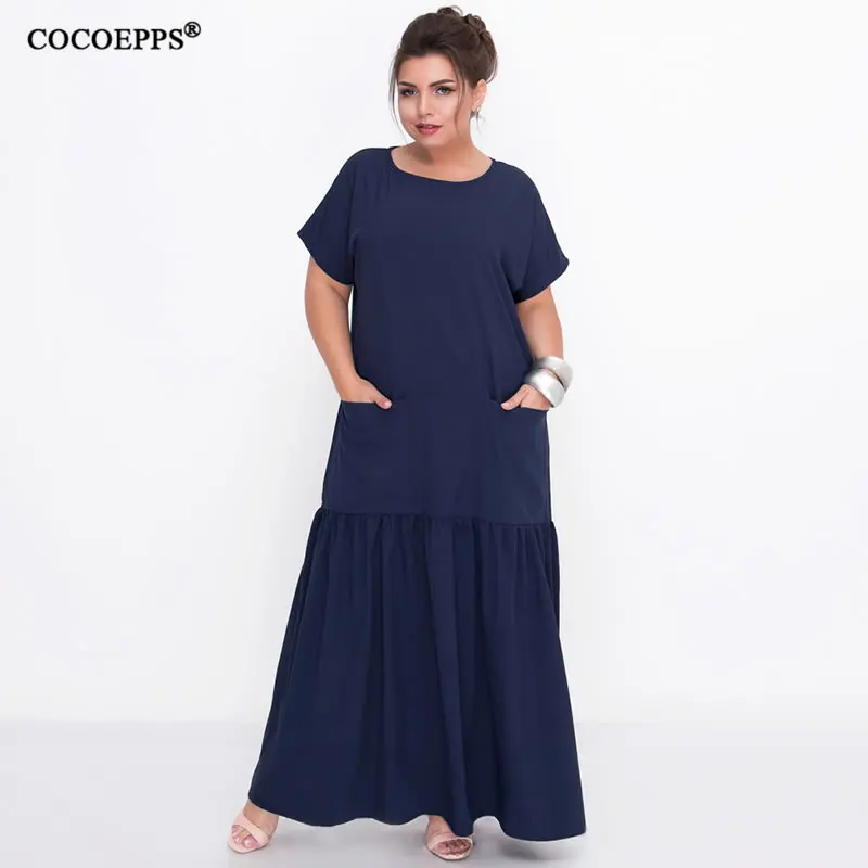 Najtaniej L 6XL 2019 letnia długa sukienka kobiety duże rozmiary luźna elegancka sukienka maxi Casual Plus rozmiar kobiety odzież Party sukienka długość do podłogi
