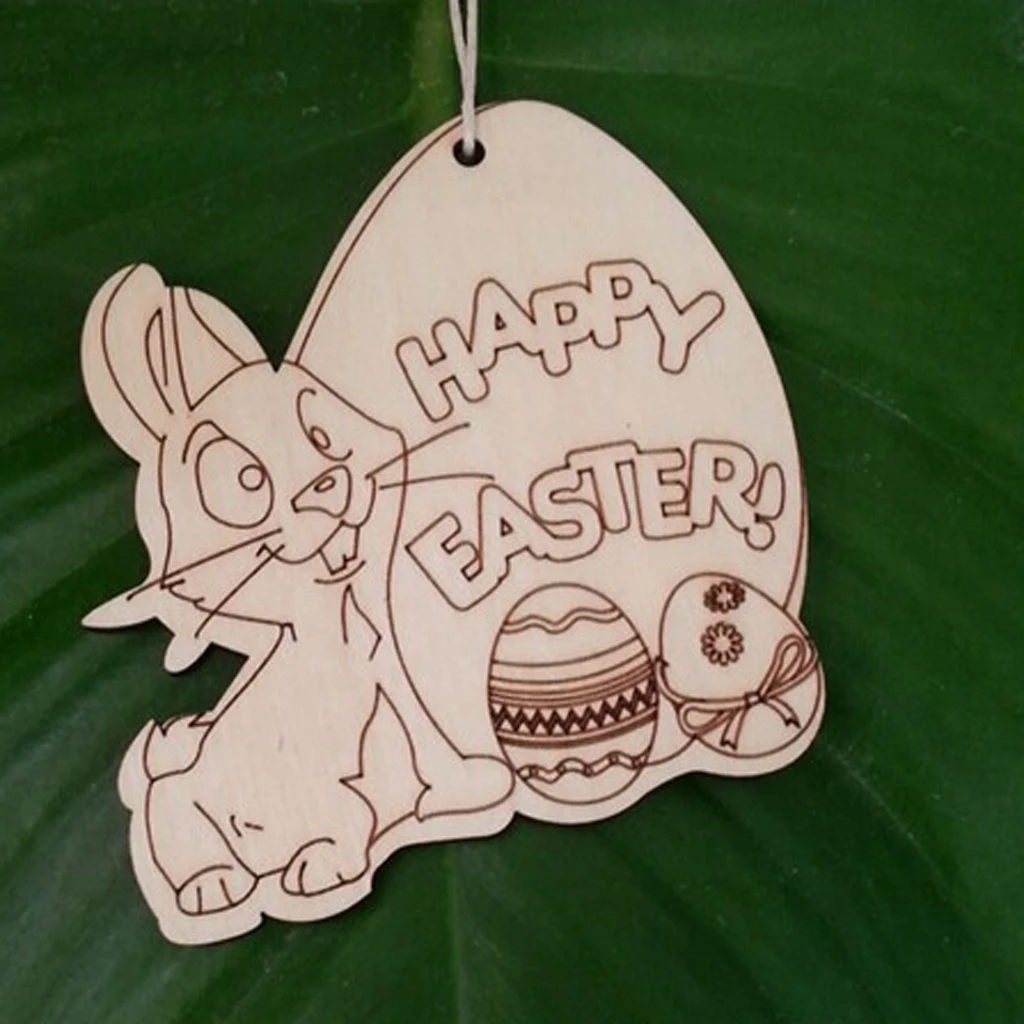 New 10pcs Happy Easter Wood Shape Tag Egg Rabbit Hanging DIY Craft Embellishment Christmas Wedding Party Favor Home Decor Gift