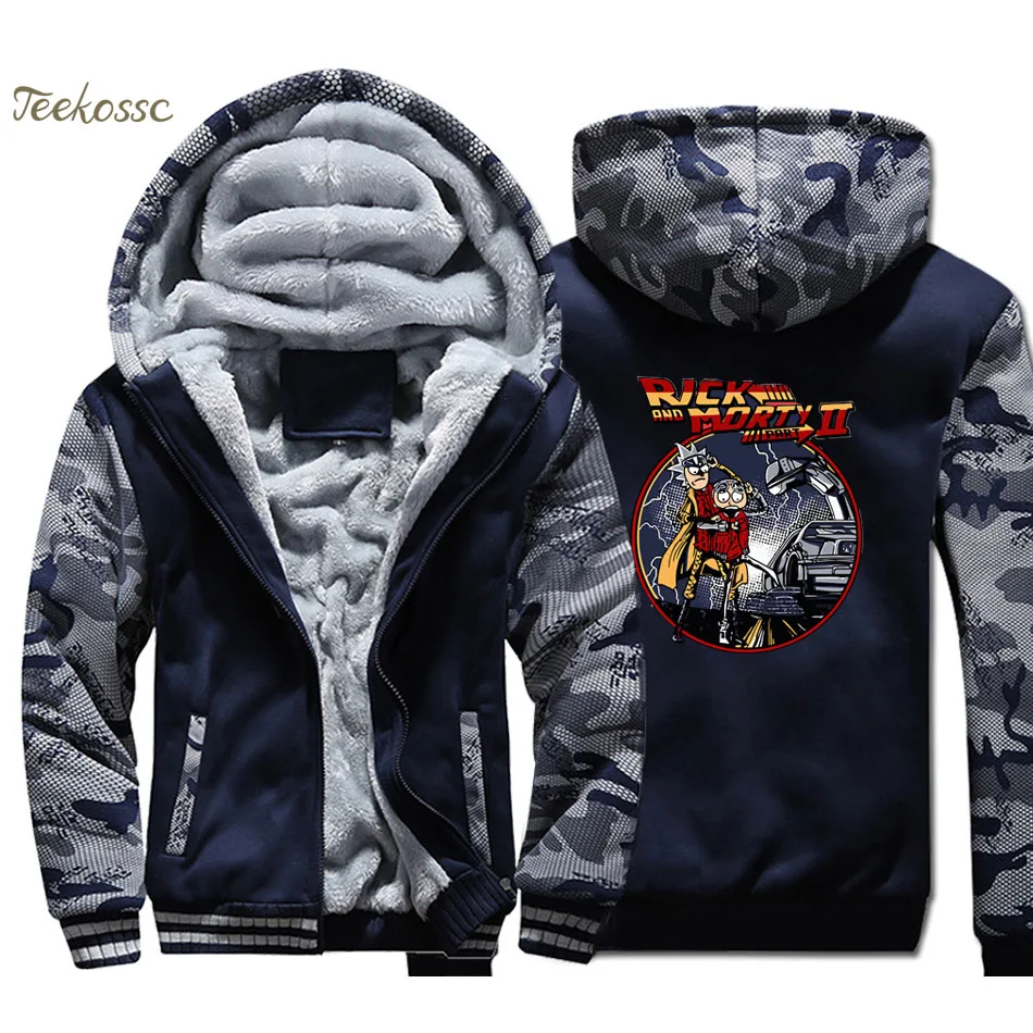 

Rick and Morty Hoodie Men Back to Future Hooded Sweatshirt Coat 2018 Winter Warm Fleece Thick Jacket Hip Hop Brand Streetwear