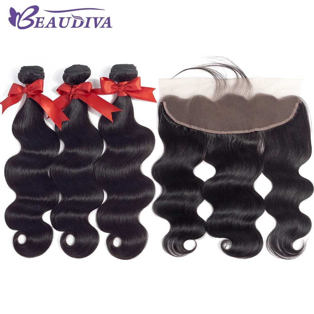 Beaudiva Brazilian Body Wave 2/3 Bundles With Frontal Human Hair Weave Bundles Lace Frontal With Bundles Human Hair Extension