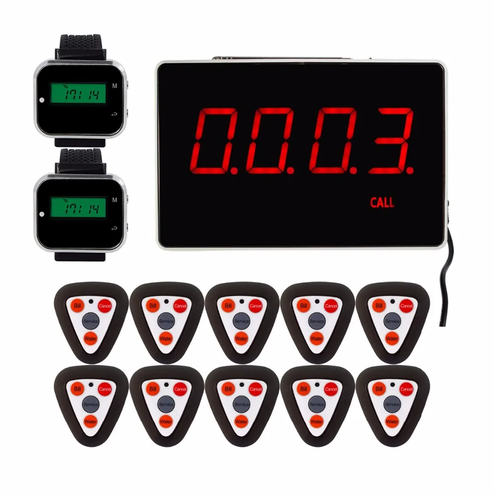 

1 Display Receiver Host+2 Watch Receiver Host Guest +10 Waterproof Call Button Wireless Waiter Service Call System