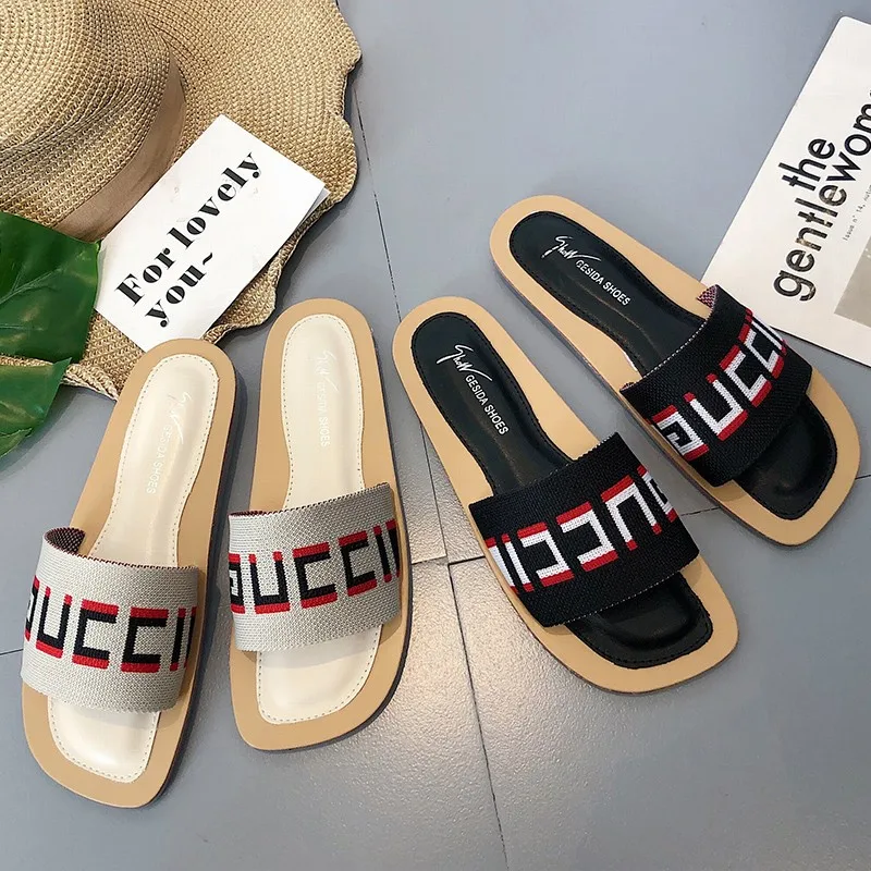 

Slippers women 2019 new hot designer fashion flat slides open toe mixed colors indoors women slippers Non Slip Damping shoes