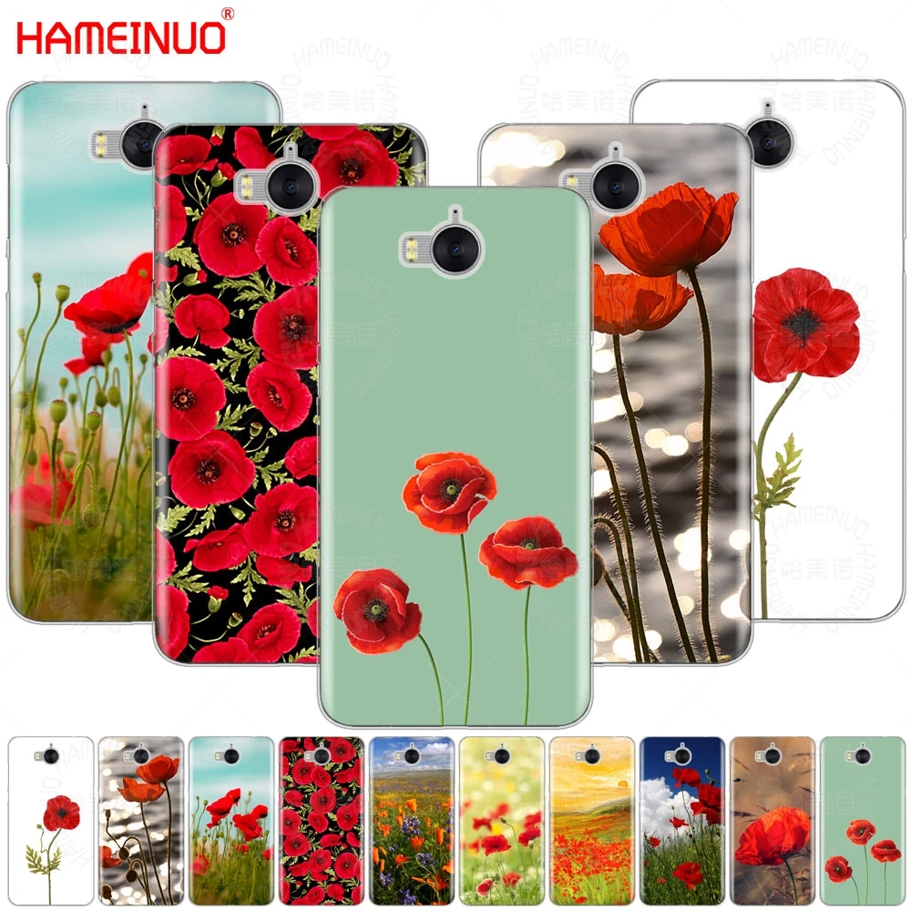 HAMEINUO Красный мак на черном стиле чехол для сотового телефона huawei honor 3C 4X 4C 5C 5X 6 7 Y3 Y6