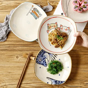 

Hand-painted underglaze color Japanese 8-inch creative ceramic deep plate salad plate Western steak dish breakfast pla