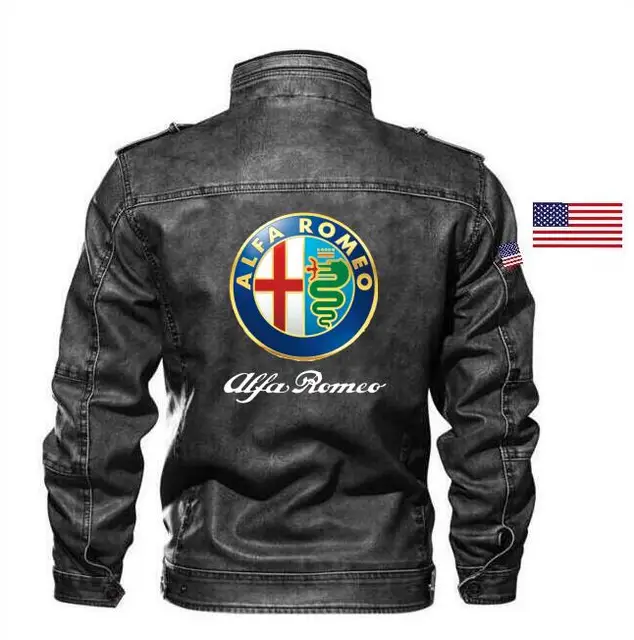 Fashion Alpha alfa romeo leather jacket slim leather men's car jacket brand clothing