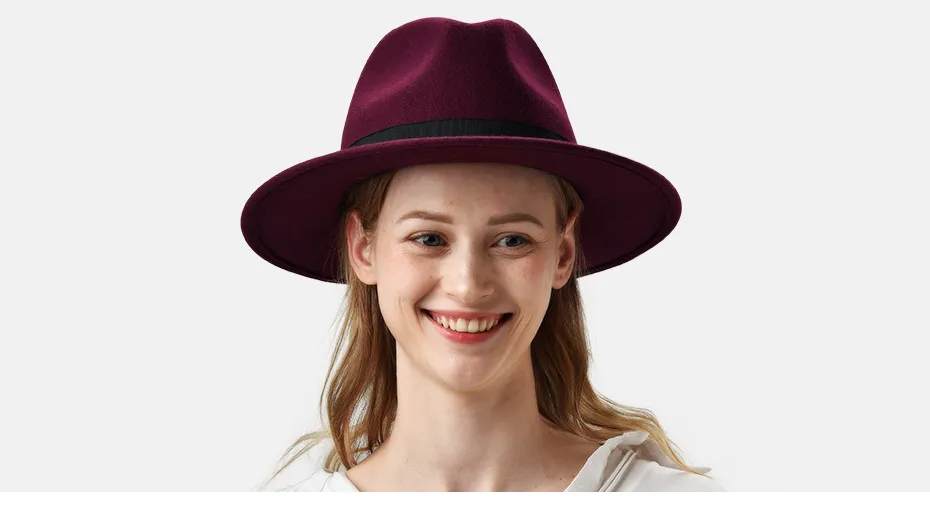 FURTALK Women Men Fedora Hat 100% Australian Wool Felt Fedora Hat Wide Brim Vintage Jazz Hat chapeau femme Autumn Winter Cap